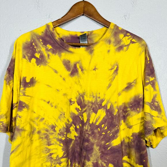 Vintage Tie Dye Gildan Blank Tee T Shirt Gold Purple Brown - 2X - Picture 1 of 6